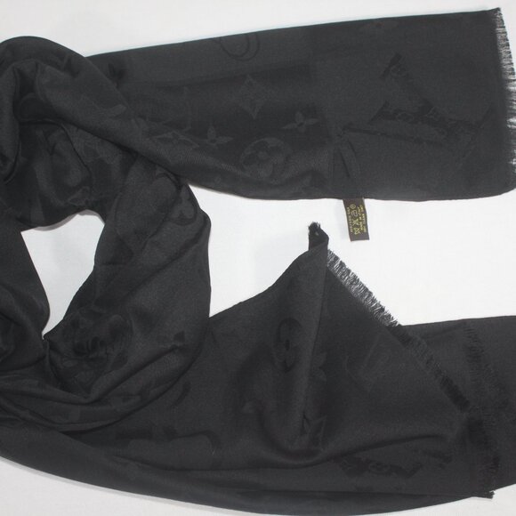 Louis Vuitton Stole Shawl Wrap 100% Silk Black Used - Picture 5 of 8